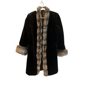 ALPINE STUDIO Faux Fur Coat with Trim Size Small - EUC